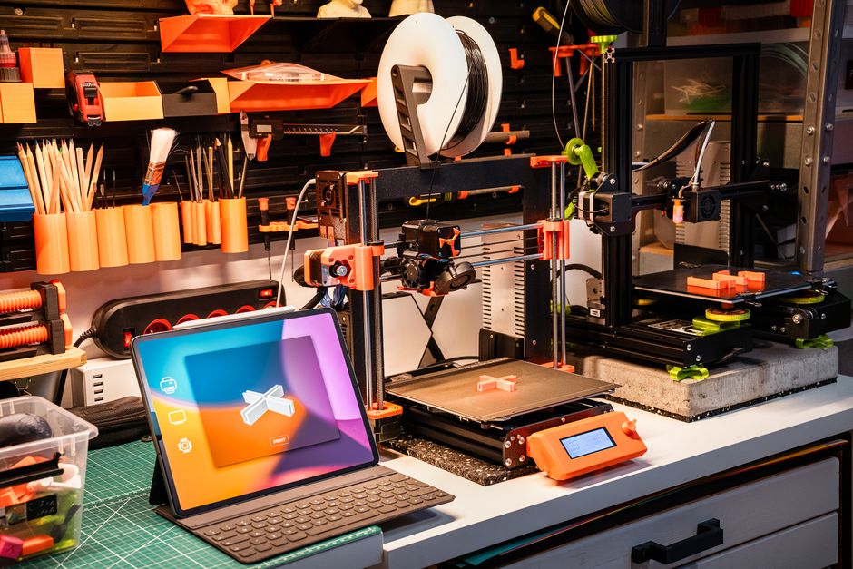 High-tech workshop featuring 3D printers and modern innovation